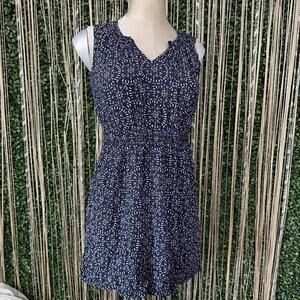 Sleeveless Navy Blue Casual Dress with Elastic Waist